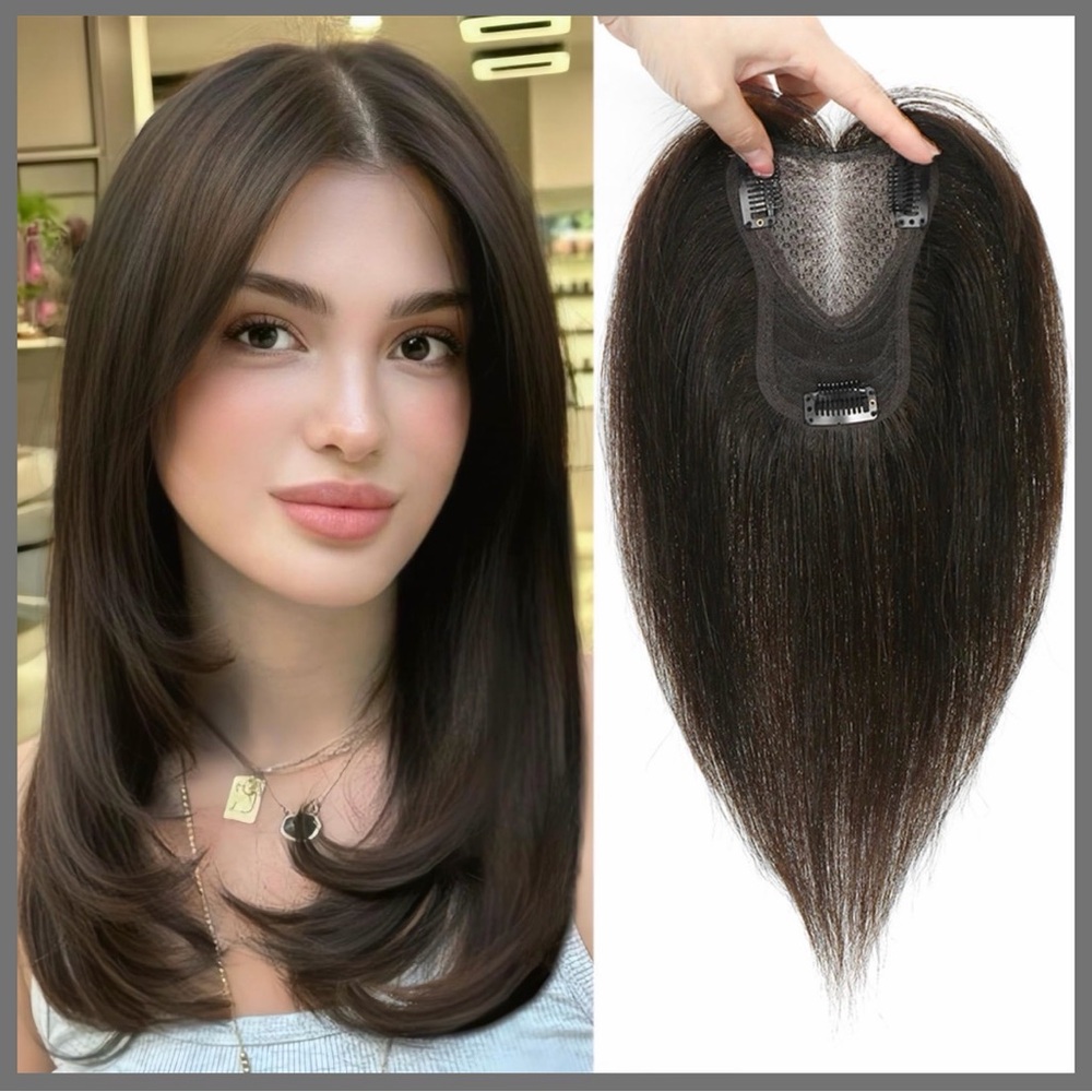 EDIZE,Real Human Hair, 360° Hair Topper No Bangs Base topper Dark Brown, 12 Inch